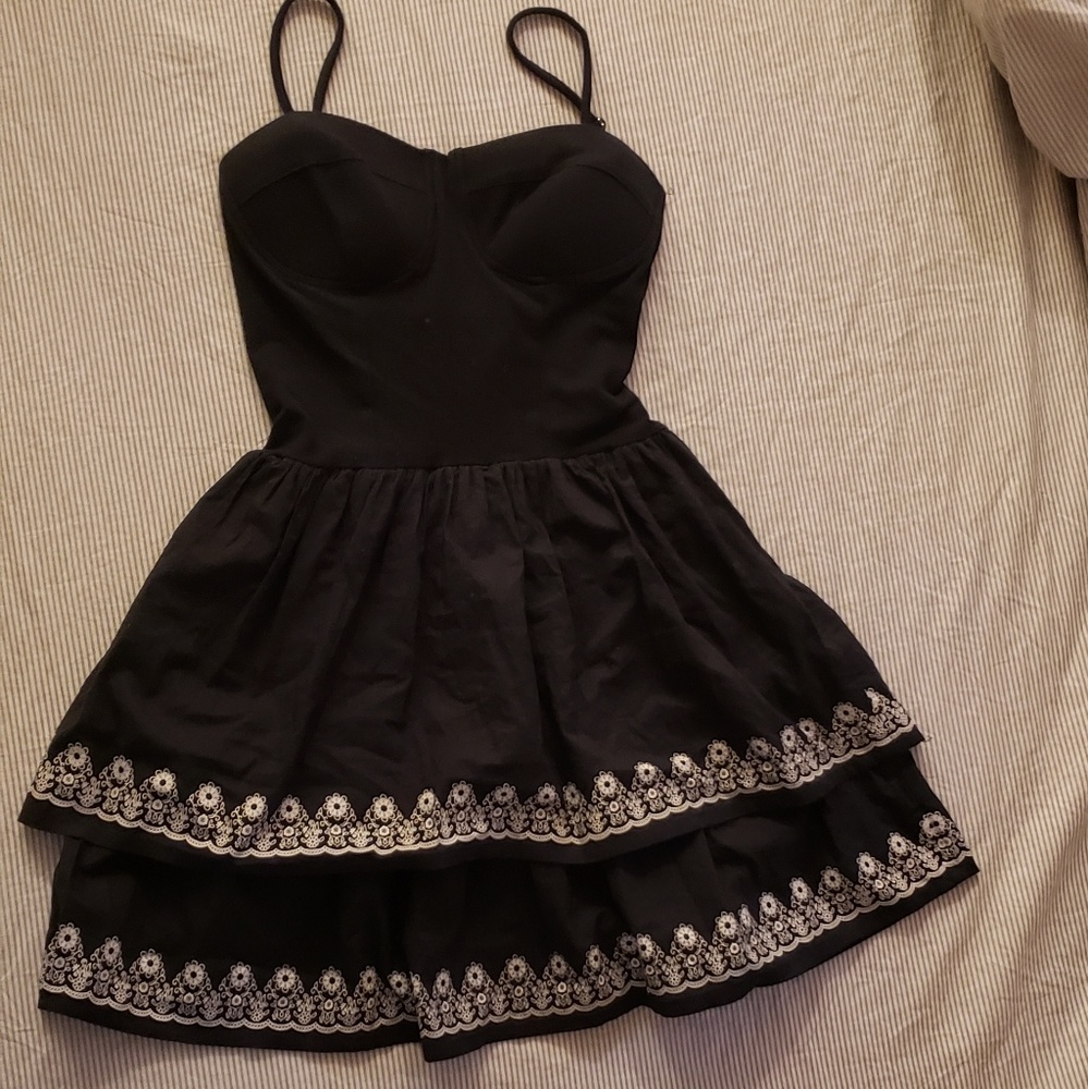 Black Skater Dress with White Lace Embroidery
